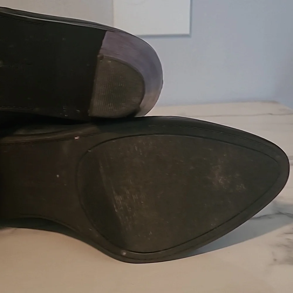 Lucky Brand Nycott Black Leather Heeled Back Zip Ankle Boots Booties 10 Casual